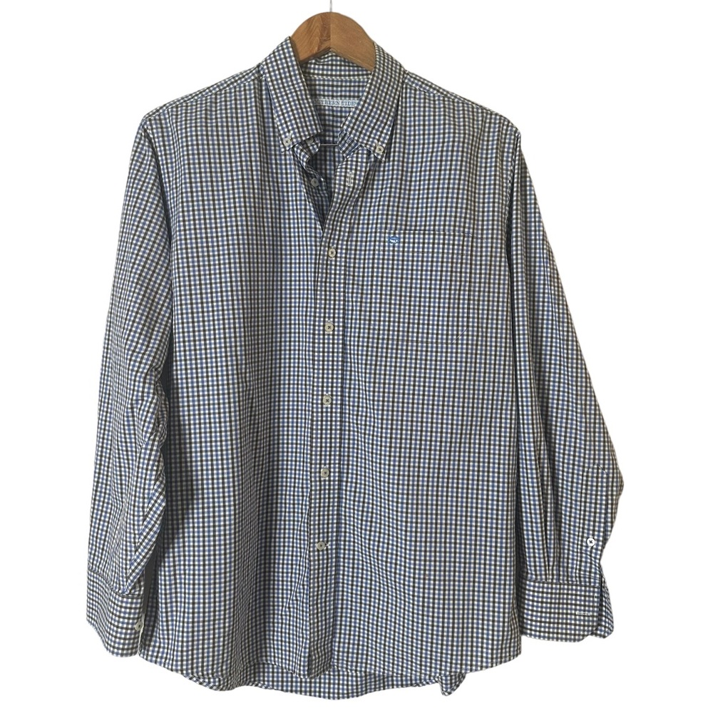 Southern Tide Men's Button Up Plaid Shirt Striped Long‎ Sleeve Pocket Size M